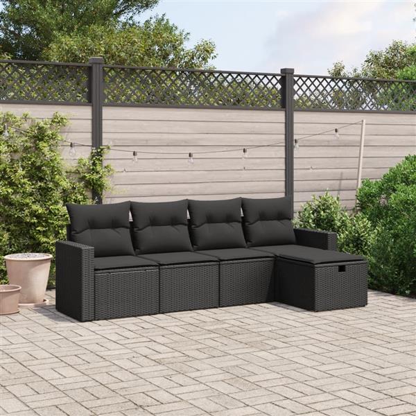 Grote foto vidaxl 5 delige loungeset met kussens poly rattan zwart tuin en terras tuinmeubelen