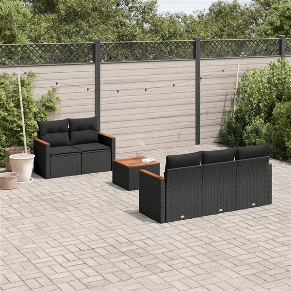 Grote foto vidaxl 6 delige loungeset met kussens poly rattan zwart tuin en terras tuinmeubelen