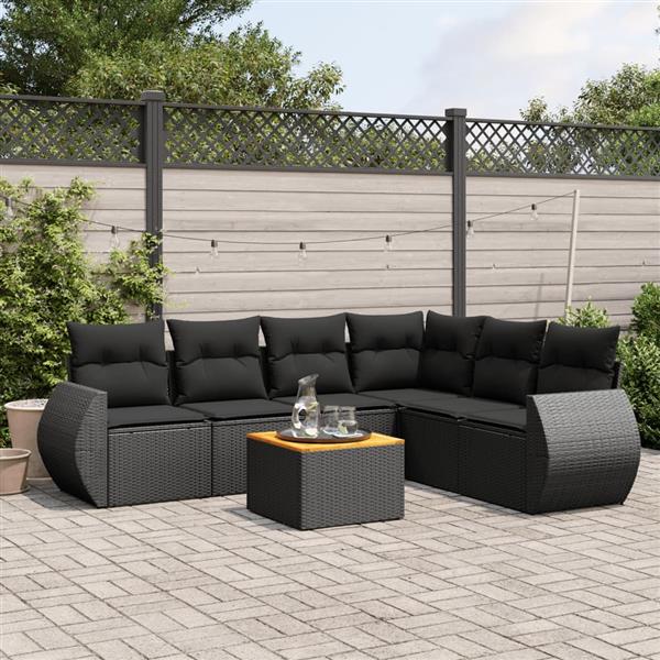 Grote foto vidaxl 7 delige loungeset met kussens poly rattan zwart tuin en terras tuinmeubelen