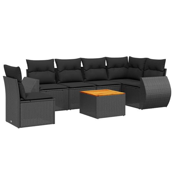 Grote foto vidaxl 7 delige loungeset met kussens poly rattan zwart tuin en terras tuinmeubelen