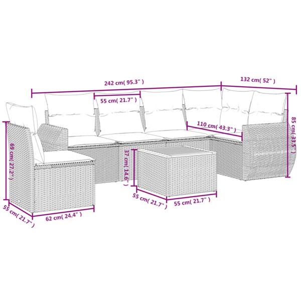 Grote foto vidaxl 7 delige loungeset met kussens poly rattan zwart tuin en terras tuinmeubelen