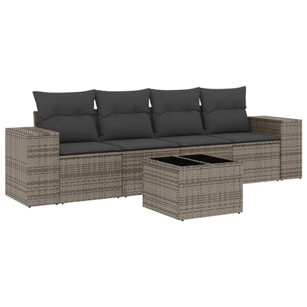 Grote foto vidaxl 5 delige loungeset met kussens poly rattan grijs tuin en terras tuinmeubelen