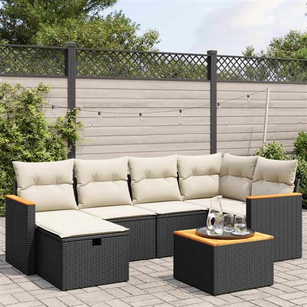 Grote foto vidaxl 7 delige loungeset met kussens poly rattan zwart tuin en terras tuinmeubelen