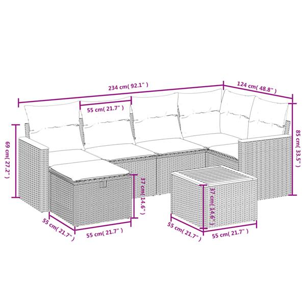 Grote foto vidaxl 7 delige loungeset met kussens poly rattan zwart tuin en terras tuinmeubelen