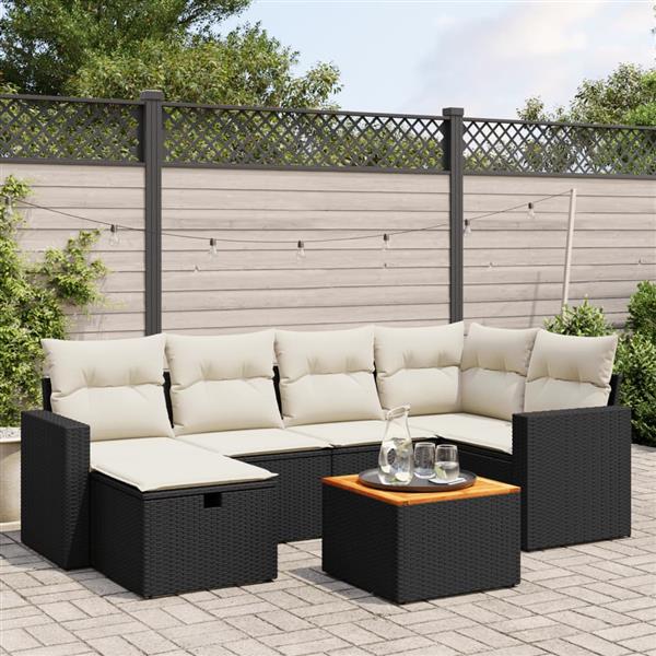 Grote foto vidaxl 7 delige loungeset met kussens poly rattan zwart tuin en terras tuinmeubelen