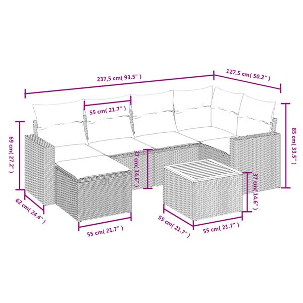 Grote foto vidaxl 7 delige loungeset met kussens poly rattan zwart tuin en terras tuinmeubelen