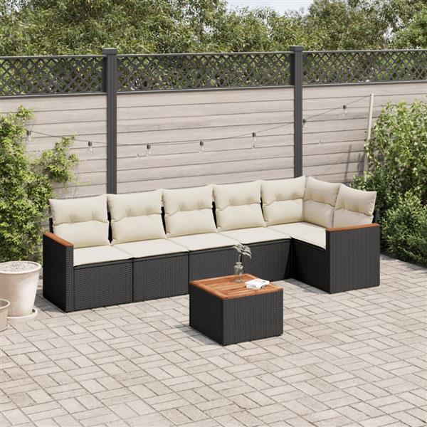 Grote foto vidaxl 7 delige loungeset met kussens poly rattan zwart tuin en terras tuinmeubelen