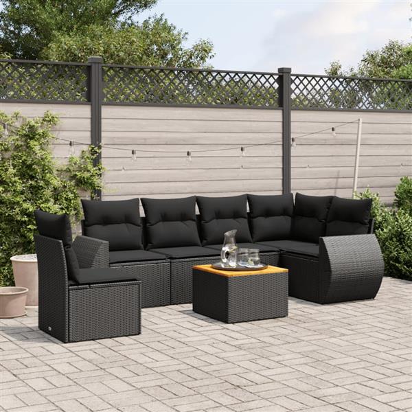 Grote foto vidaxl 7 delige loungeset met kussens poly rattan zwart tuin en terras tuinmeubelen