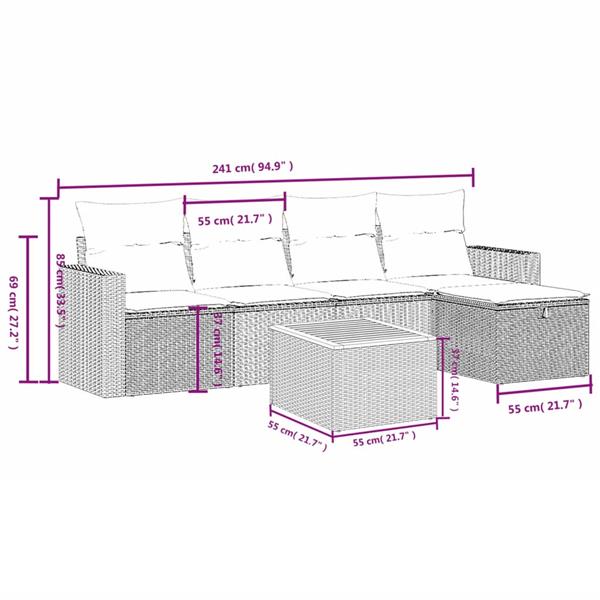 Grote foto vidaxl 6 delige loungeset met kussens poly rattan zwart tuin en terras tuinmeubelen