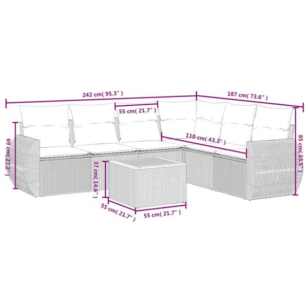 Grote foto vidaxl 7 delige loungeset met kussens poly rattan zwart tuin en terras tuinmeubelen