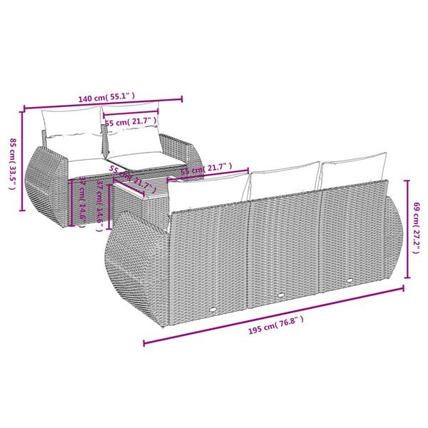 Grote foto vidaxl 6 delige loungeset met kussens poly rattan zwart tuin en terras tuinmeubelen