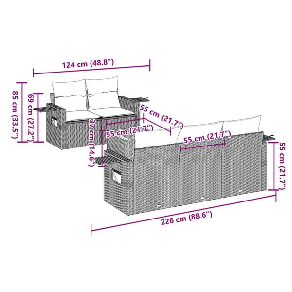 Grote foto vidaxl 6 delige loungeset met kussens poly rattan zwart tuin en terras tuinmeubelen