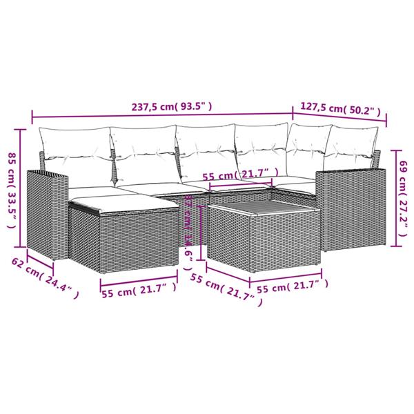 Grote foto vidaxl 7 delige loungeset met kussens poly rattan zwart tuin en terras tuinmeubelen