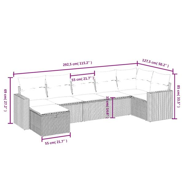 Grote foto vidaxl 7 delige loungeset met kussens poly rattan zwart tuin en terras tuinmeubelen