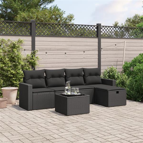 Grote foto vidaxl 6 delige loungeset met kussens poly rattan zwart tuin en terras tuinmeubelen