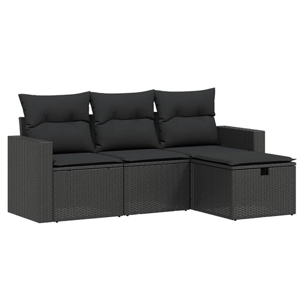 Grote foto vidaxl 4 delige loungeset met kussens poly rattan zwart tuin en terras tuinmeubelen