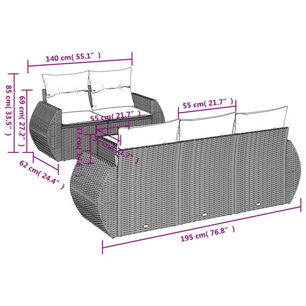 Grote foto vidaxl 6 delige loungeset met kussens poly rattan zwart tuin en terras tuinmeubelen