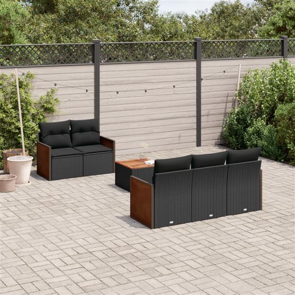 Grote foto vidaxl 6 delige loungeset met kussens poly rattan zwart tuin en terras tuinmeubelen