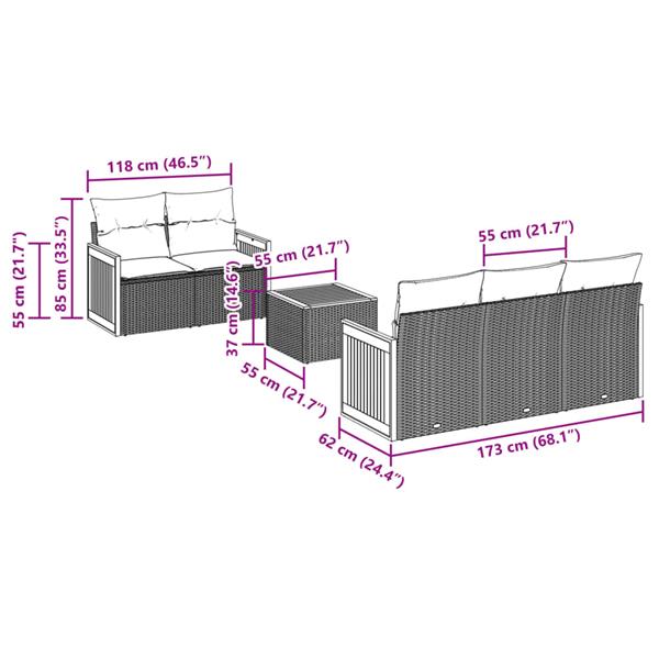 Grote foto vidaxl 6 delige loungeset met kussens poly rattan zwart tuin en terras tuinmeubelen