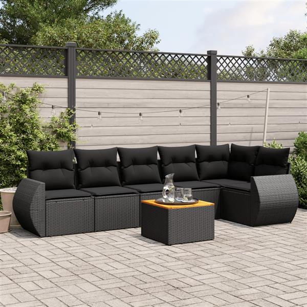 Grote foto vidaxl 7 delige loungeset met kussens poly rattan zwart tuin en terras tuinmeubelen