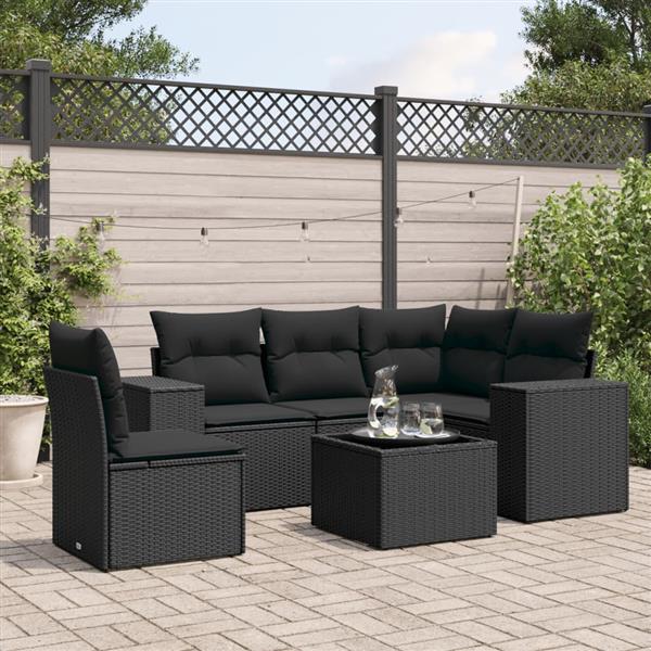 Grote foto vidaxl 6 delige loungeset met kussens poly rattan zwart tuin en terras tuinmeubelen