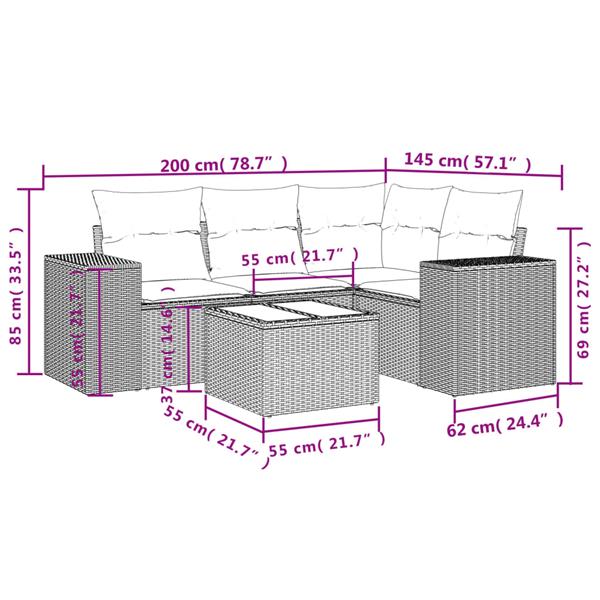 Grote foto vidaxl 5 delige loungeset met kussens poly rattan grijs tuin en terras tuinmeubelen