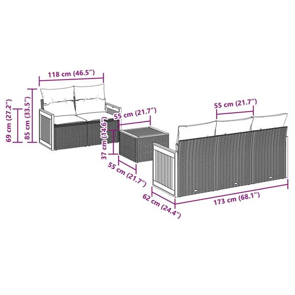 Grote foto vidaxl 6 delige loungeset met kussens poly rattan zwart tuin en terras tuinmeubelen