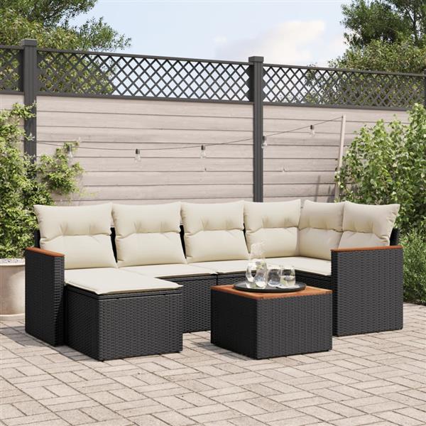 Grote foto vidaxl 7 delige loungeset met kussens poly rattan zwart tuin en terras tuinmeubelen