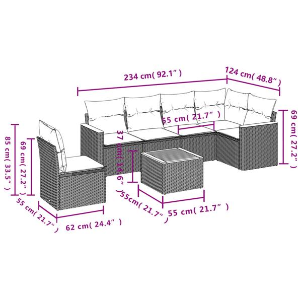 Grote foto vidaxl 7 delige loungeset met kussens poly rattan zwart tuin en terras tuinmeubelen