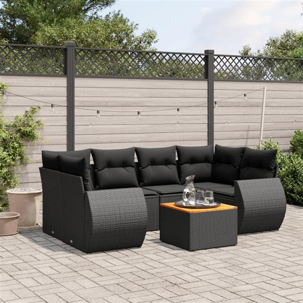 Grote foto vidaxl 7 delige loungeset met kussens poly rattan zwart tuin en terras tuinmeubelen