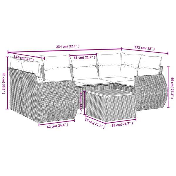 Grote foto vidaxl 7 delige loungeset met kussens poly rattan zwart tuin en terras tuinmeubelen