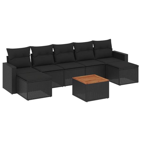 Grote foto vidaxl 8 delige loungeset met kussens poly rattan zwart tuin en terras tuinmeubelen