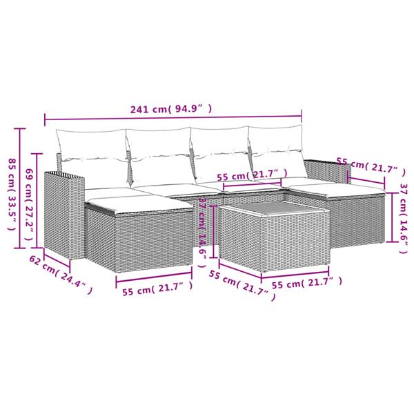 Grote foto vidaxl 7 delige loungeset met kussens poly rattan zwart tuin en terras tuinmeubelen