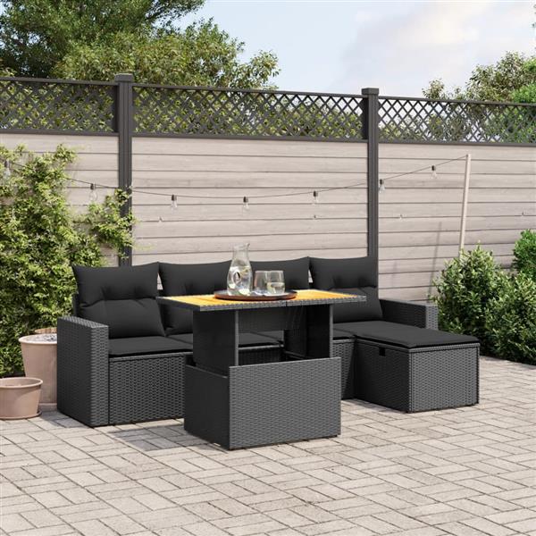 Grote foto vidaxl 6 delige loungeset met kussens poly rattan zwart tuin en terras tuinmeubelen