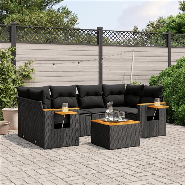 Grote foto vidaxl 7 delige loungeset met kussens poly rattan zwart tuin en terras tuinmeubelen