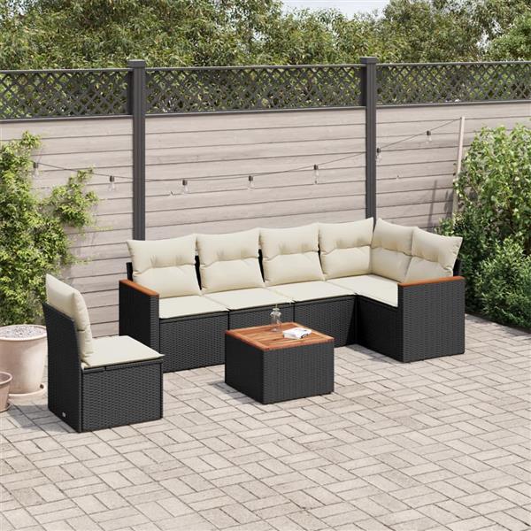 Grote foto vidaxl 7 delige loungeset met kussens poly rattan zwart tuin en terras tuinmeubelen