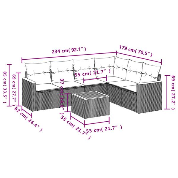 Grote foto vidaxl 7 delige loungeset met kussens poly rattan zwart tuin en terras tuinmeubelen