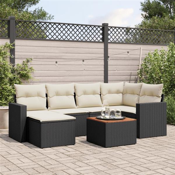 Grote foto vidaxl 7 delige loungeset met kussens poly rattan zwart tuin en terras tuinmeubelen