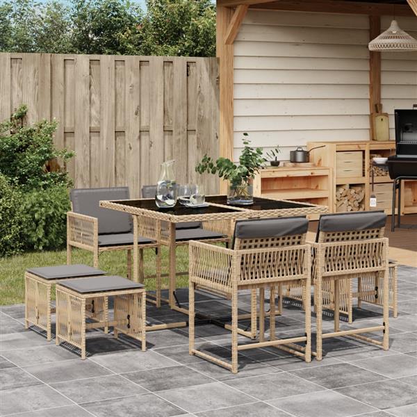 Grote foto vidaxl 9 delige tuinset met kussens poly rattan gemengd beige tuin en terras tuinmeubelen