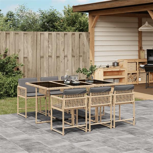 Grote foto vidaxl 7 delige tuinset met kussens poly rattan gemengd beige tuin en terras tuinmeubelen