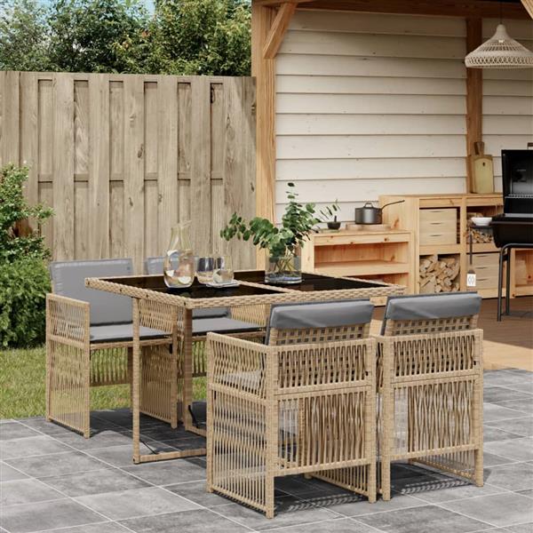 Grote foto vidaxl 5 delige tuinset met kussens poly rattan gemengd beige tuin en terras tuinmeubelen