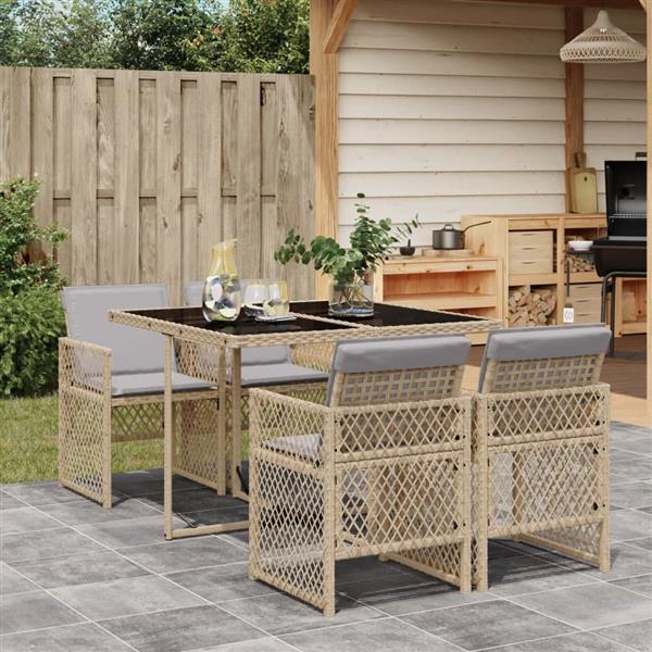 Grote foto vidaxl 5 delige tuinset met kussens poly rattan beige tuin en terras tuinmeubelen