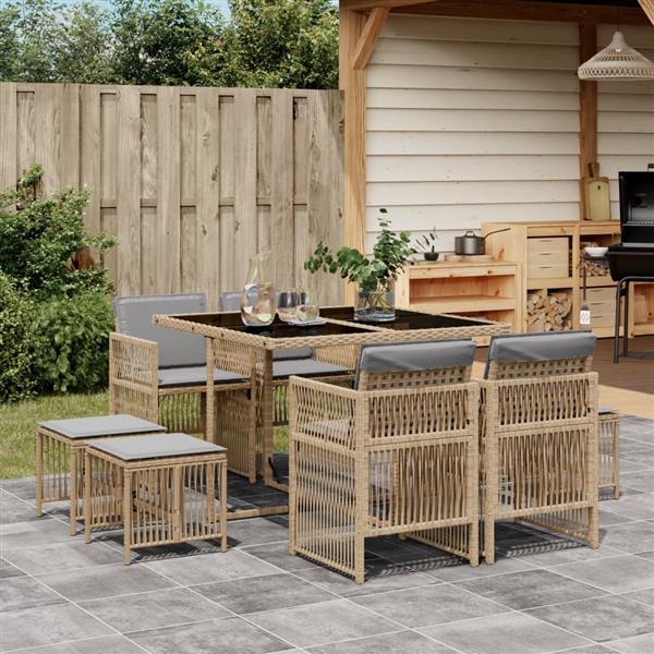 Grote foto vidaxl 9 delige tuinset met kussens poly rattan gemengd beige tuin en terras tuinmeubelen