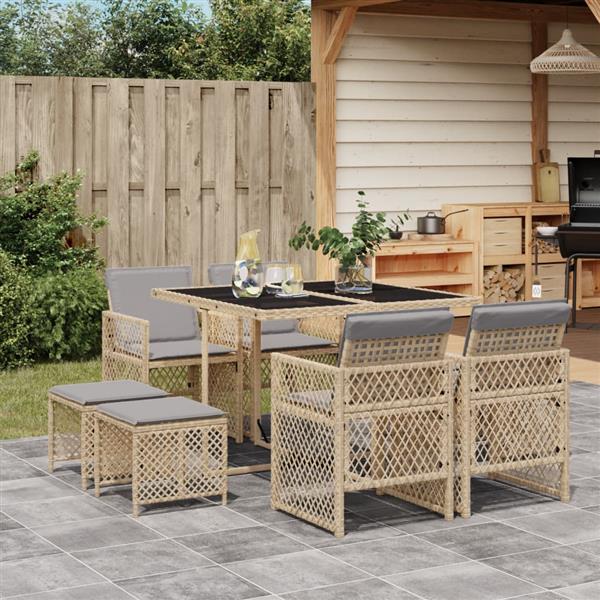 Grote foto vidaxl 9 delige tuinset met kussens poly rattan beige tuin en terras tuinmeubelen