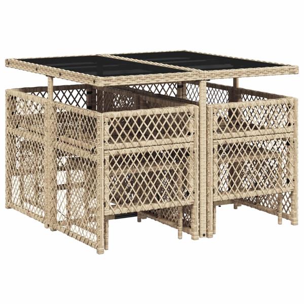 Grote foto vidaxl 9 delige tuinset met kussens poly rattan beige tuin en terras tuinmeubelen