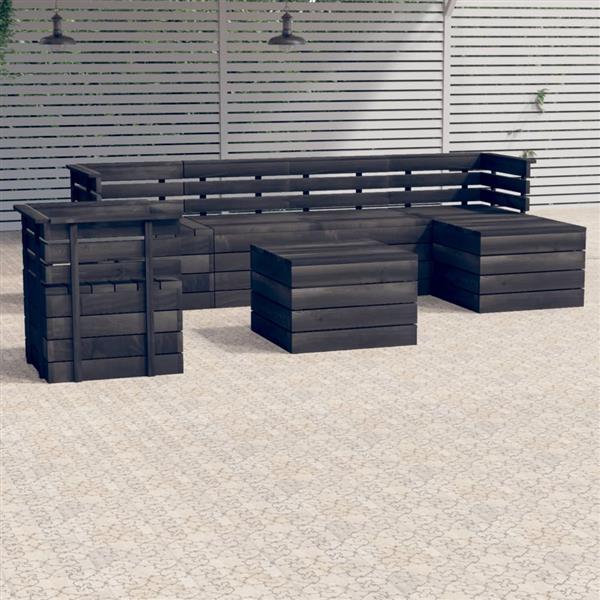 Grote foto vidaxl 7 delige loungeset pallet massief grenenhout donkergrijs tuin en terras tuinmeubelen