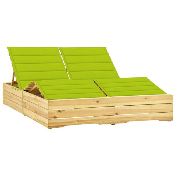 Grote foto vidaxl ligbed tweepersoons met heldergroene kussens ge mpregneerd hout tuin en terras tuinmeubelen