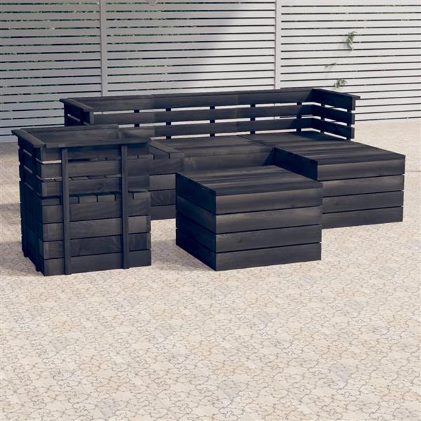 Grote foto vidaxl 6 delige loungeset pallet massief grenenhout donkergrijs tuin en terras tuinmeubelen