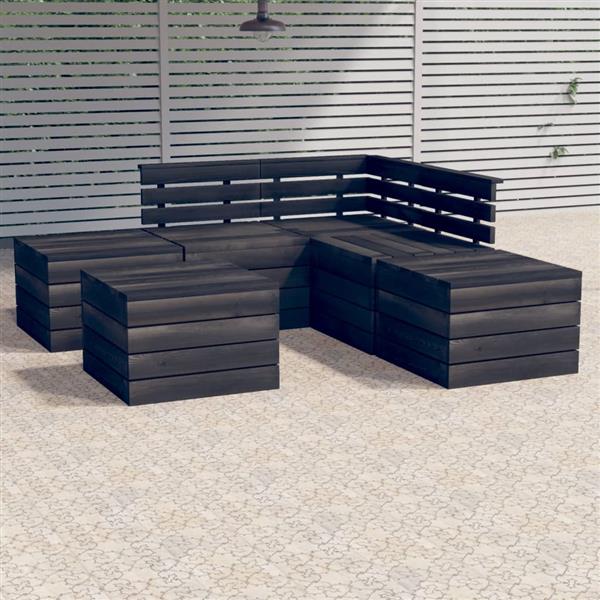 Grote foto vidaxl 6 delige loungeset pallet massief grenenhout donkergrijs tuin en terras tuinmeubelen