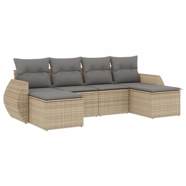 Grote foto vidaxl 6 delige loungeset met kussens poly rattan beige tuin en terras tuinmeubelen